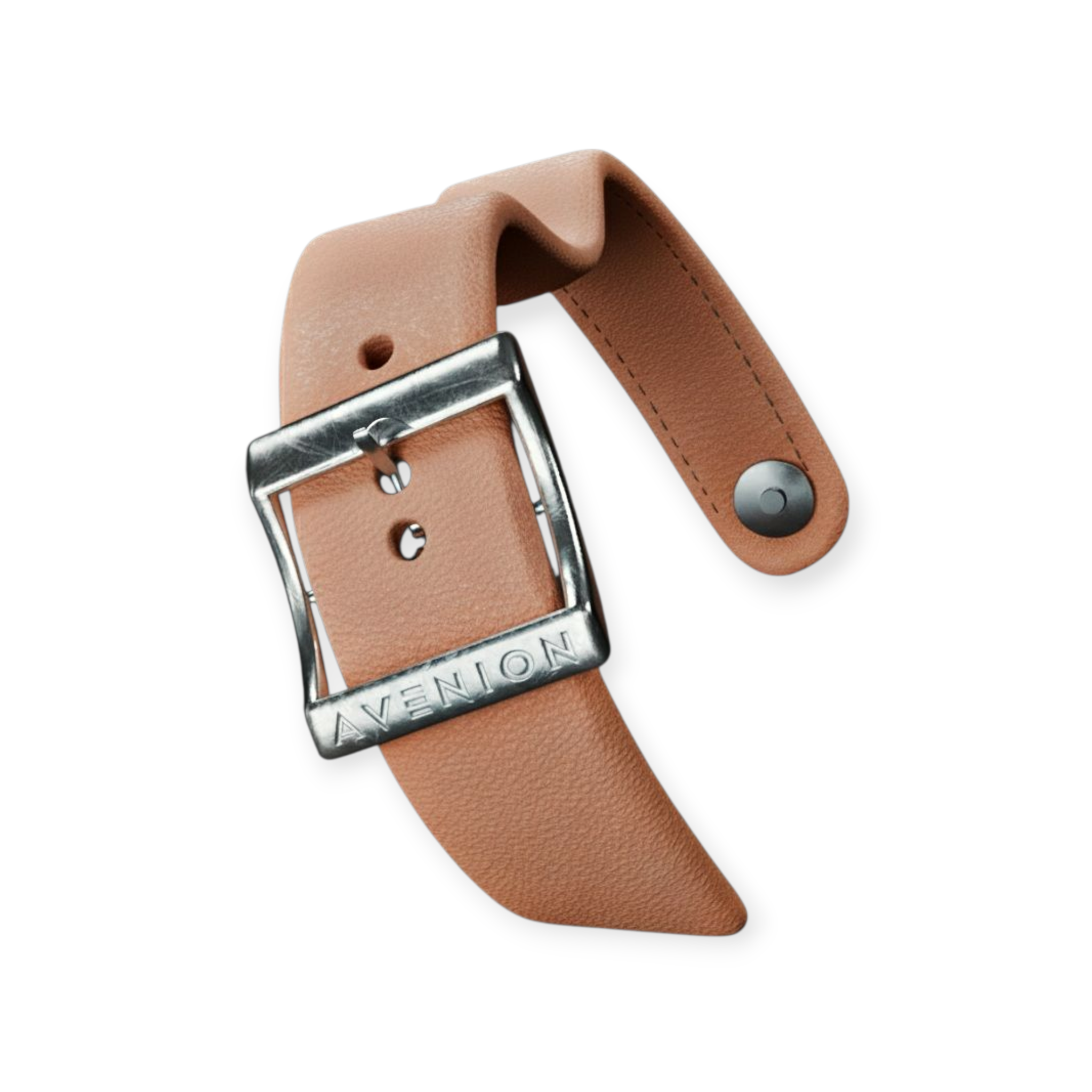 sandstone beige leather belt with silver buckle on a white background